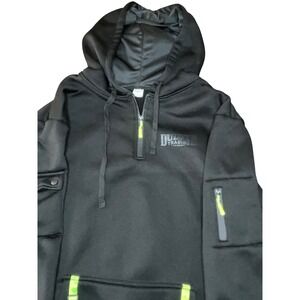 Duluth Trading Co Mens 3XL Black Quarter Zip Hoodie Neon Accents Utility Pockets